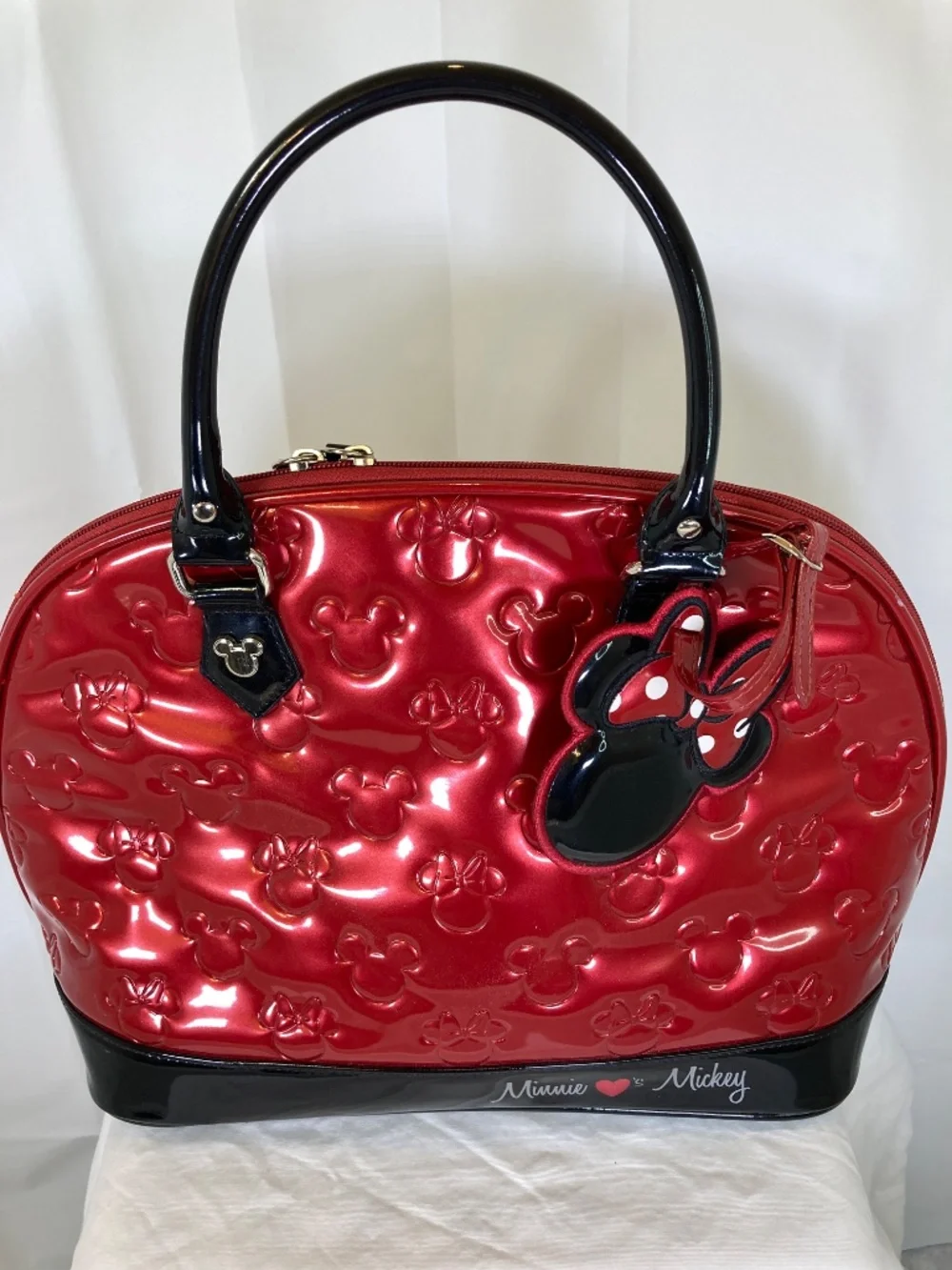 Disney Loungefly Mickey and Minnie Purse Disney Embossed Bag Red w/Cover